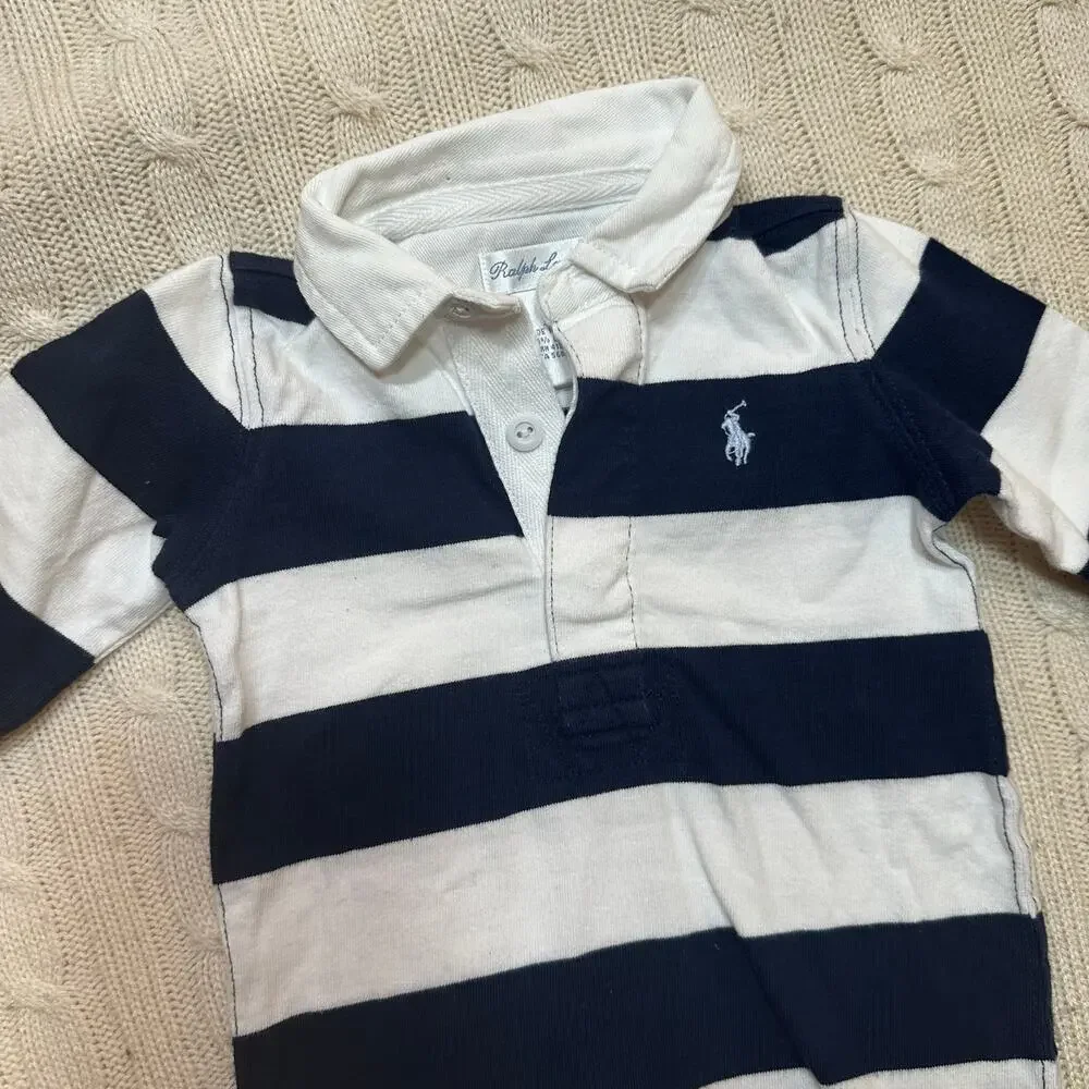 Ralph Lauren Baby Boy Striped Rugby Cotton Coverall sz 3m